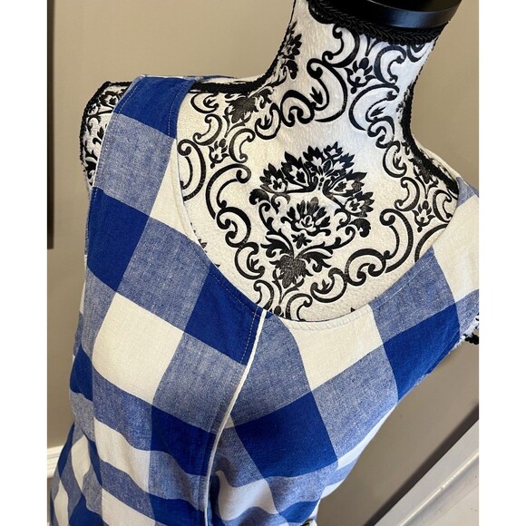 Anthropologie Maeve Belted Gingham Blue White Asymmetrical Dress Cottagecore L - Picture 4 of 12